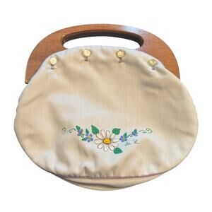 Banner House Bermuda Bag Wooden Handles Purse Daisy Flower Print Vintage